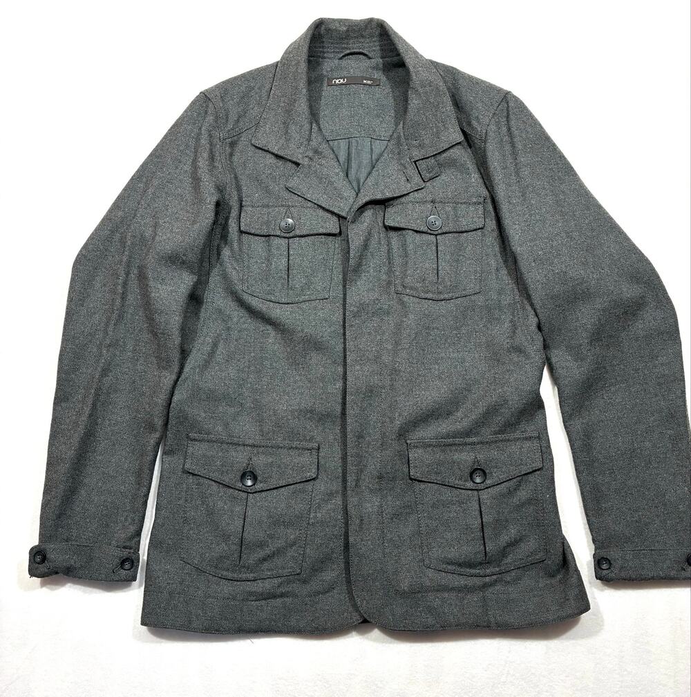 NAU women's gray wool blend field jacket button front 4 pocket natural materials